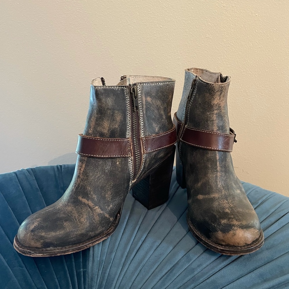 Freebird Bolo by Steven Distressed Blackish Brown Ankle Boots